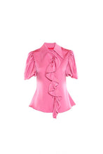 Pink Wide Collar Ruffle Shirt With Puff Shoulder
