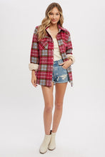 Magenta/Brown Brushed Flannel Sherpa-lined Jacket