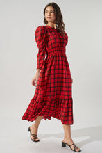 Black-Red Hampshire Plaid Drape Sleeve Cutout Midi Dress