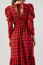 Black-Red Hampshire Plaid Drape Sleeve Cutout Midi Dress
