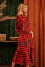 Black-Red Hampshire Plaid Drape Sleeve Cutout Midi Dress
