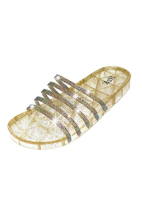Gold Summer Jelly Glitter Slippers
