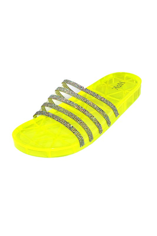Neon Yellow Summer Jelly Glitter Slippers
