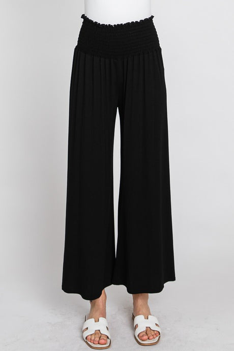 Black Plus Smocked Wide Leg Pants