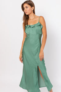 Green Sleeveless Slip Midi Dress
