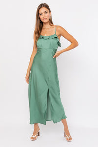 Green Sleeveless Slip Midi Dress