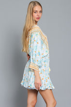 Dolman Sleeve Tie Front Waisted Border Print Dress