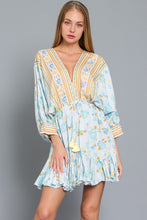 Dolman Sleeve Tie Front Waisted Border Print Dress