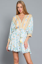 Dolman Sleeve Tie Front Waisted Border Print Dress