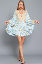 Dolman Sleeve Tie Front Waisted Border Print Dress