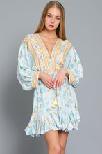 Dolman Sleeve Tie Front Waisted Border Print Dress