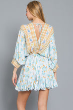 Dolman Sleeve Tie Front Waisted Border Print Dress