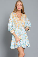 Dolman Sleeve Tie Front Waisted Border Print Dress