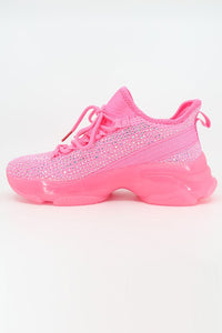 Pink Rhinestone Lace Up Sneakers