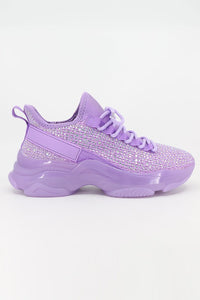 Purple Rhinestone Lace Up Sneakers
