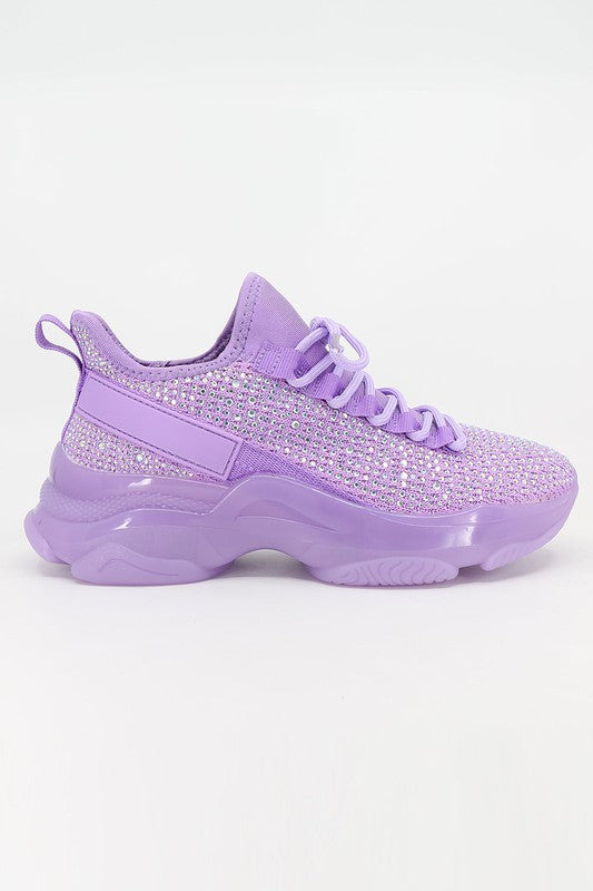 Purple Rhinestone Lace Up Sneakers