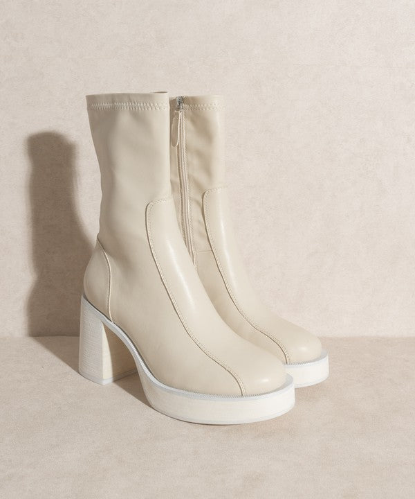 Beige Platform Short Boots
