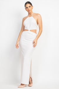 White Halter Neck Knot Cut-Out Maxi Dress