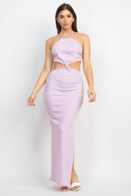 Light Purple Halter Neck Knot Cut-Out Maxi Dress