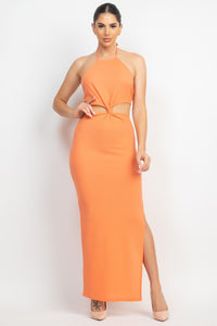 Orange Halter Neck Knot Cut-Out Maxi Dress