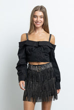 Black/Ab Fringe Tassel Mini Skirt Embellished With Hotfix Rhinestones