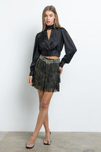 Black/Gold Fringe Tassel Mini Skirt Embellished With Hotfix Rhinestones