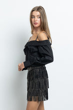 Black/Ab Fringe Tassel Mini Skirt Embellished With Hotfix Rhinestones