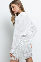 White Fringe Tassel Mini Skirt Embellished With Hotfix Rhinestones