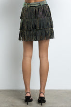 Black/Gold Fringe Tassel Mini Skirt Embellished With Hotfix Rhinestones