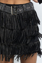 Black/Ab Fringe Tassel Mini Skirt Embellished With Hotfix Rhinestones