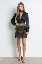 Black/Gold Fringe Tassel Mini Skirt Embellished With Hotfix Rhinestones