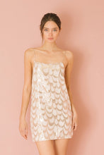 Gold Sequin Looped Shift Mini Dress