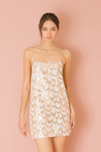 Gold Sequin Looped Shift Mini Dress