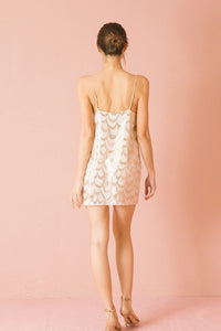 Gold Sequin Looped Shift Mini Dress