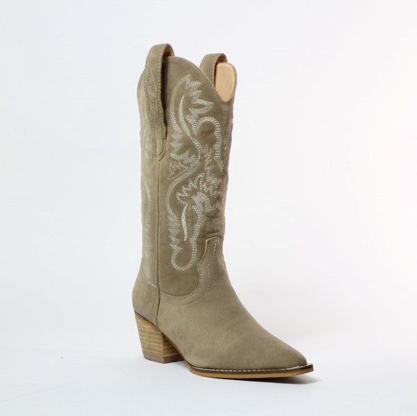 Taupe Suede Arider Girl Block Western Cowboy Knee High Boots