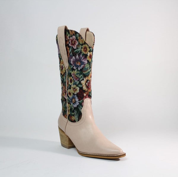 Flower Pink Arider Girl Block Western Cowboy Knee High Boots