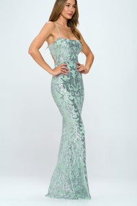 Sequin Lace Up Mermaid Maxi Dress