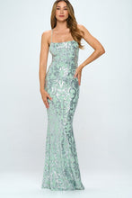 Sequin Lace Up Mermaid Maxi Dress