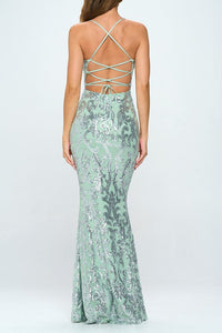 Sequin Lace Up Mermaid Maxi Dress