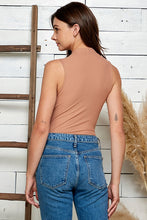 Light Brown Mock Neck Ribbed Tank Bodysuit