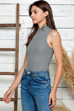 Grey White Mock Neck Ribbed Tank Bodysuit