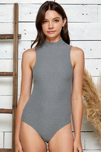 Grey White Mock Neck Ribbed Tank Bodysuit