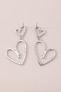 Silver Full Crystal Cute Heart Dangle Drop Earrings
