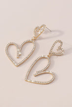 Gold Full Crystal Cute Heart Dangle Drop Earrings