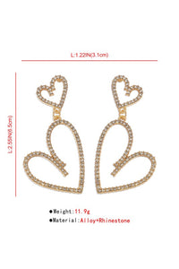 Silver Full Crystal Cute Heart Dangle Drop Earrings