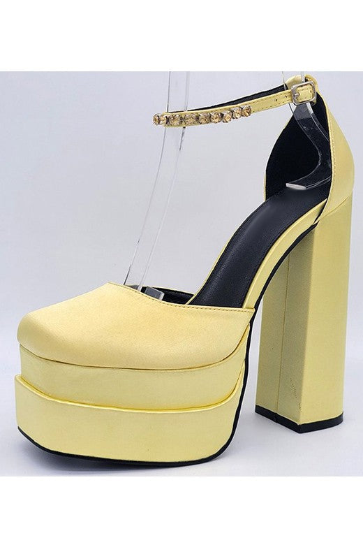 Yellow Satin Fashion Evening Dress High Heels
