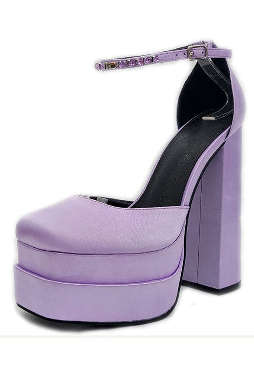 Light Purple Satin Fashion Evening Dress High Heels