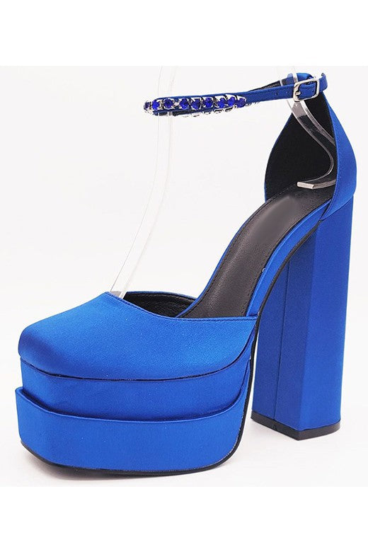 Royal Blue Satin Fashion Evening Dress High Heels