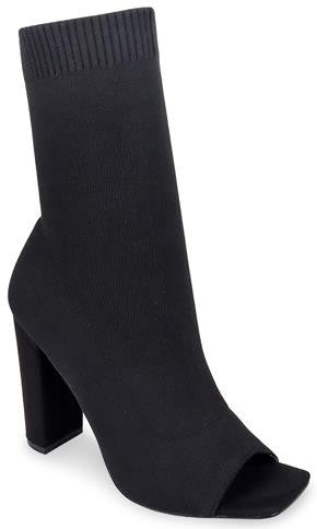 Black Womens Open Toe Chunky Heel Ankle Booties