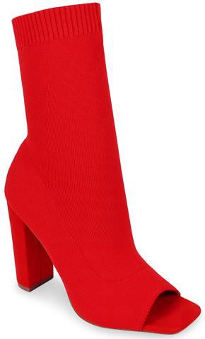 Red Womens Open Toe Chunky Heel Ankle Booties